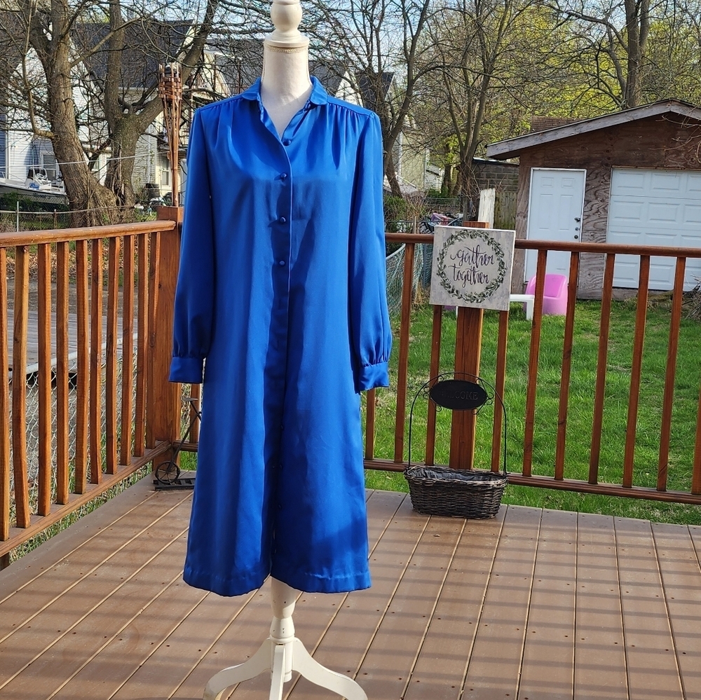 Parade New York Royal Blue Button Down Long Sleeves Shirt  Dress Fits S